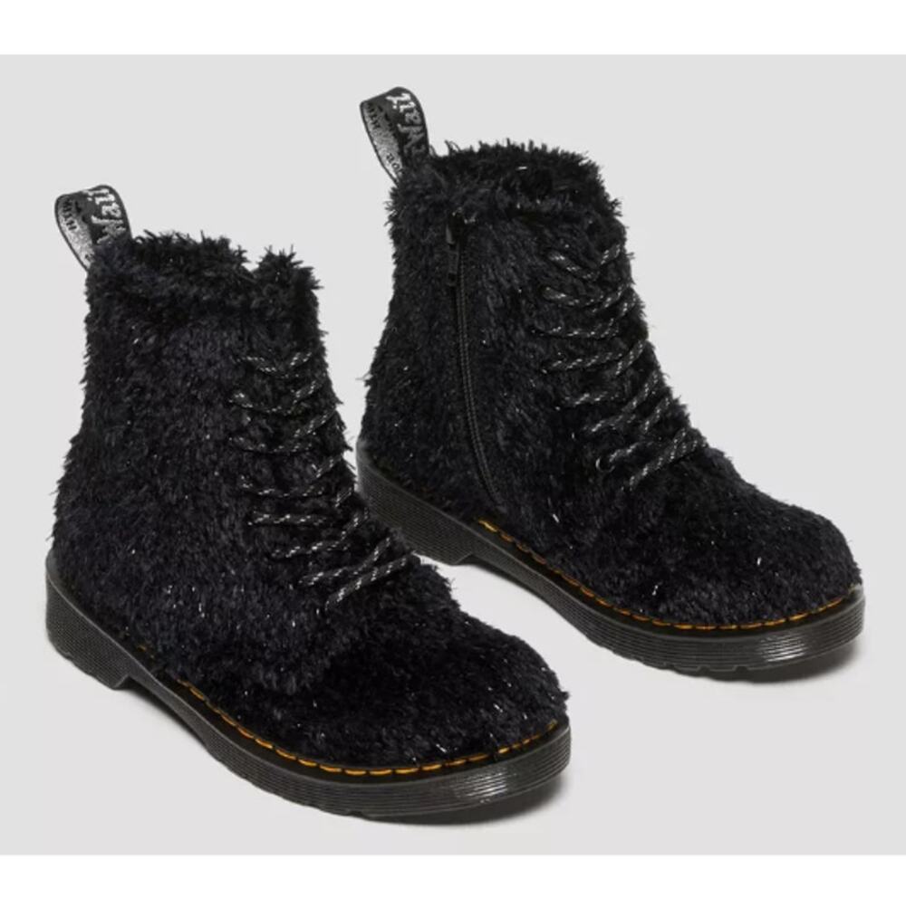 Dr. Martens Girls Junior Black Tinsel Fur 1460 Pascal Lace Up Boots Size 4 M